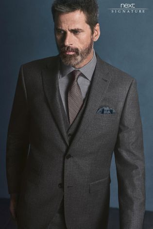 Grey Signature Textured Tailored Fit Suit: Trousers